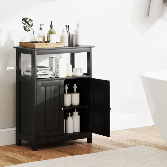 Bathroom Floor Cabinet Freestanding Storage Organizer with Open Compartment, Black Floor Cabinets Black at Gallery Canada