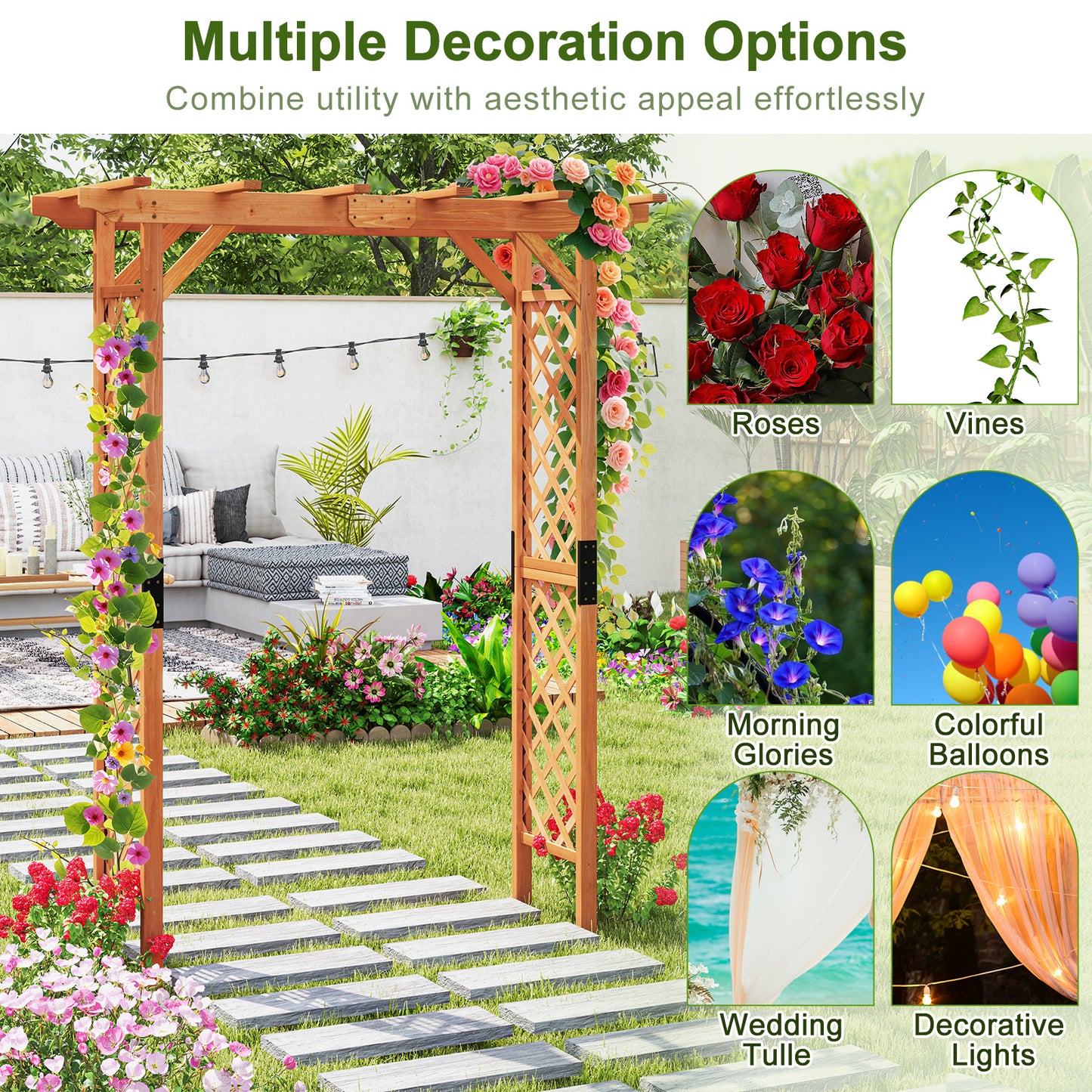 7 Feet Wooden Garden Arbor Arch Pergola, Natural Outdoor Decor at Gallery Canada