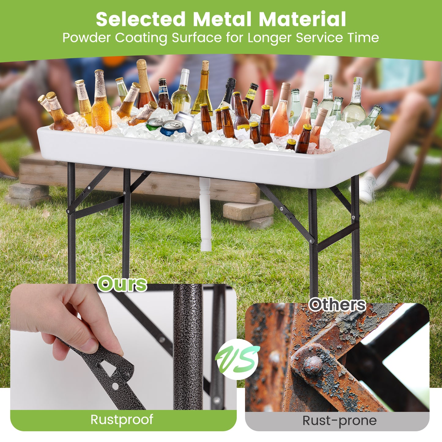 4 Feet Plastic Folding Party Table, With Skirt And Ice Bucket, White Camping Furniture at Gallery Canada