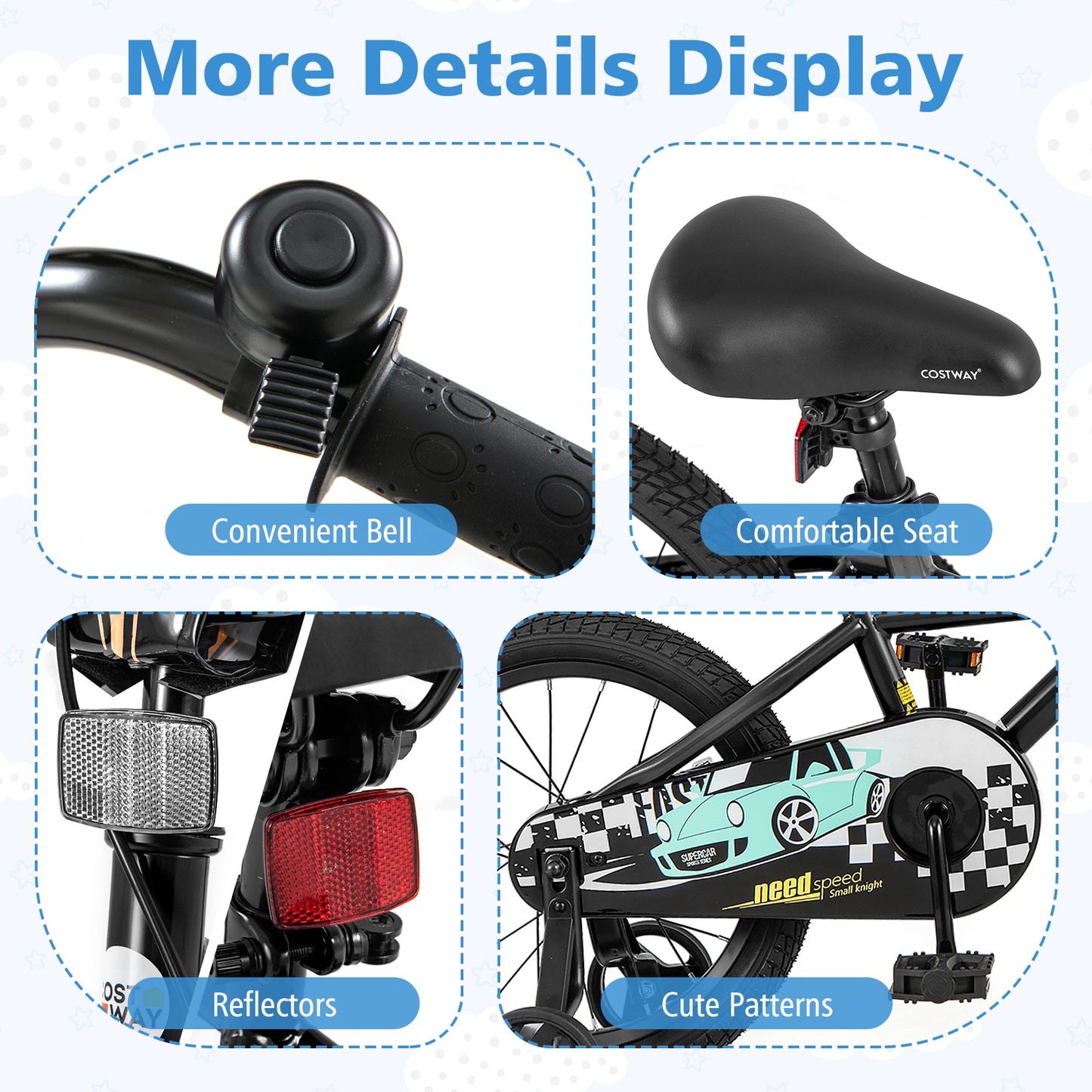 16 Inch Kids Bike, Adjustable For 4-7 Years, Low-Step Frame, Black Kids Bike at Gallery Canada