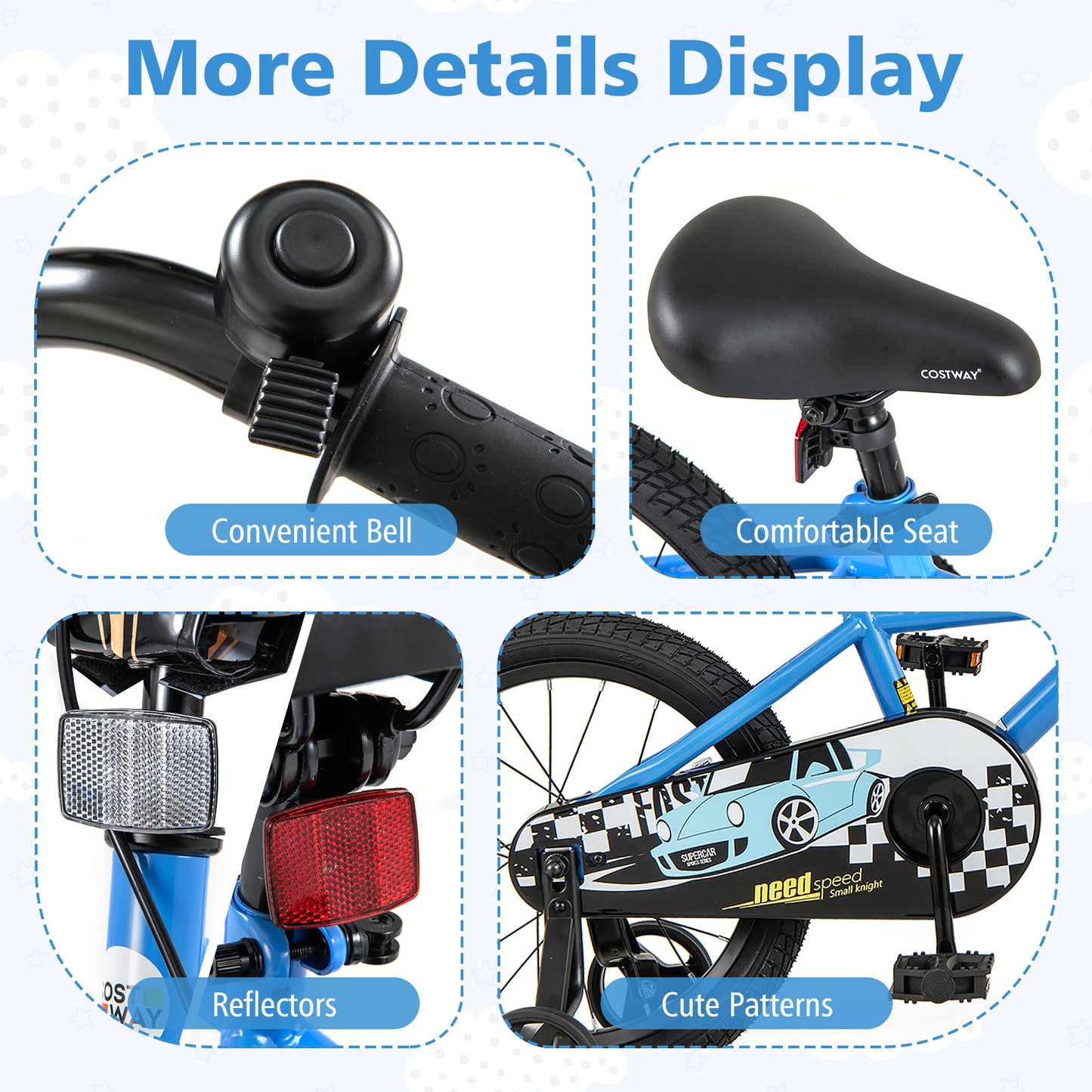 16 Inch Kids Bike, Removable Training Wheels, Ages 4-7, Blue