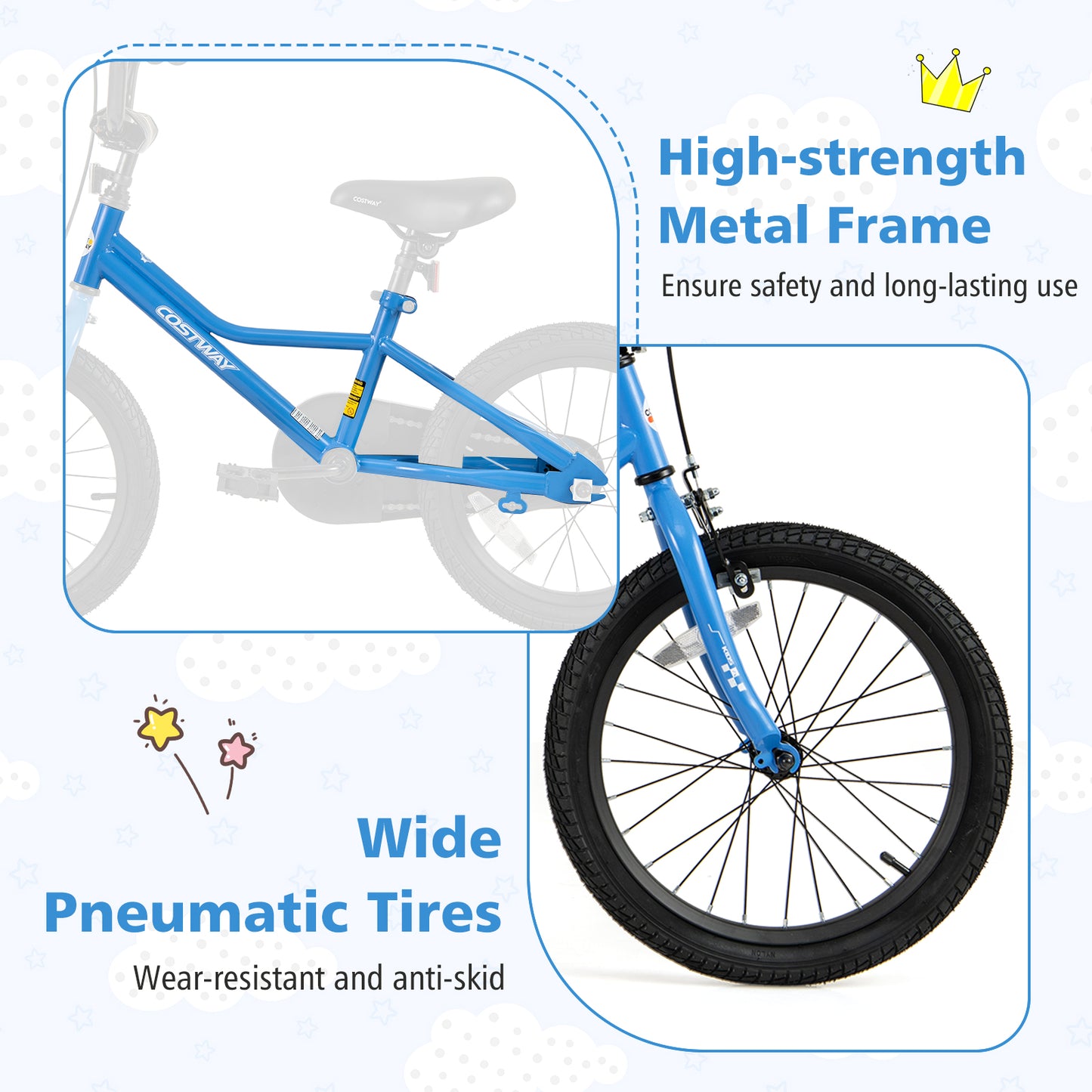 18 Inch Kids Bike with Removable Training Wheels for Aged 4-8 Years Old, Blue Kids Bike at Gallery Canada