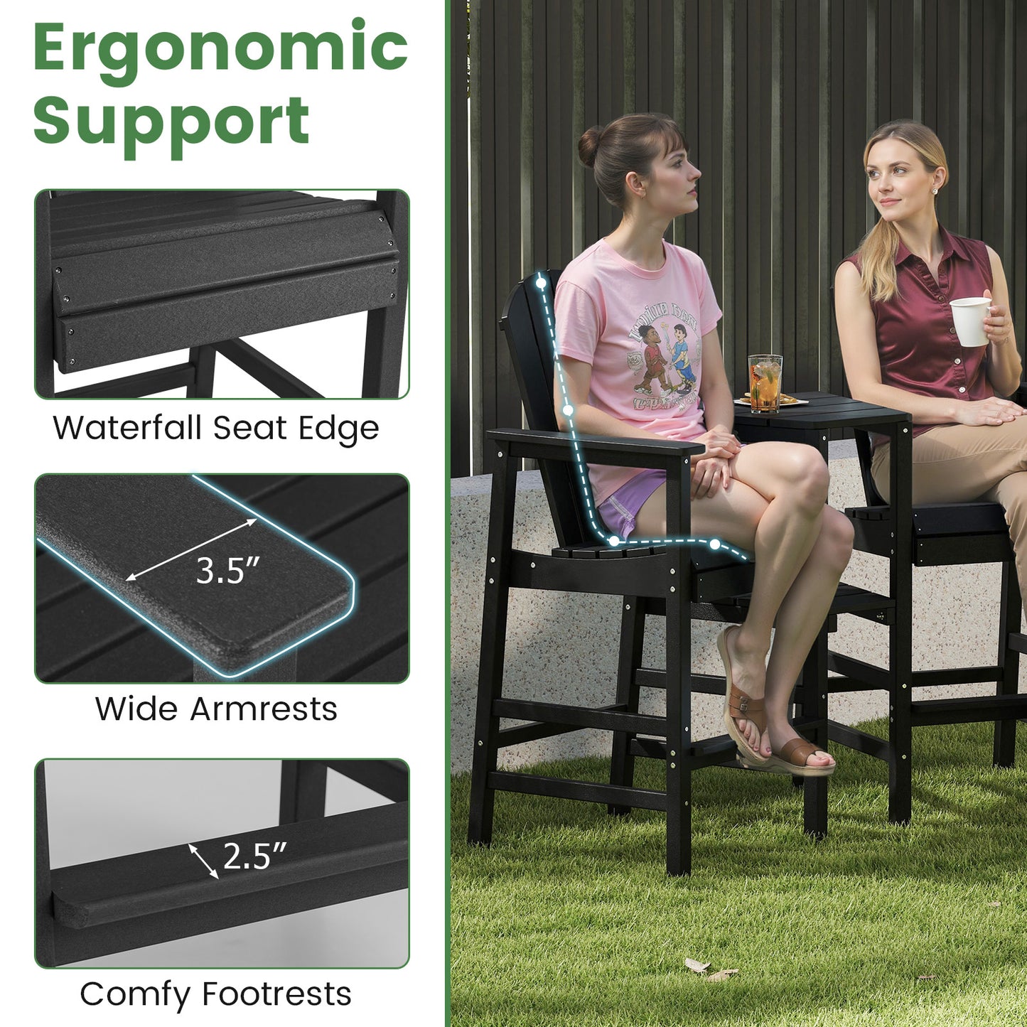2-Seat Adirondack Chair, All-Weather With Double Connecting Tray, Black Adirondack Chairs at Gallery Canada