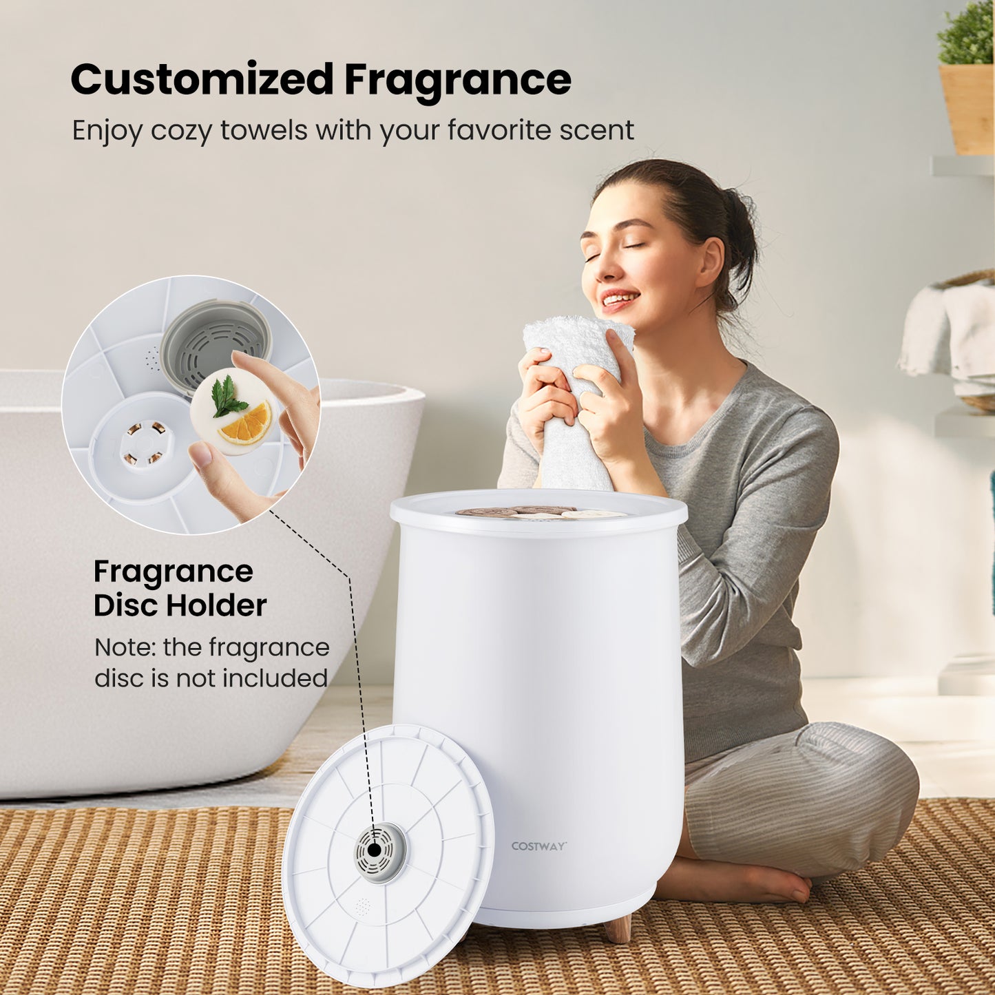 23L Large Luxury Bucket-Style Towel Warmer with Fragrant Disc Holder, White Dryers at Gallery Canada