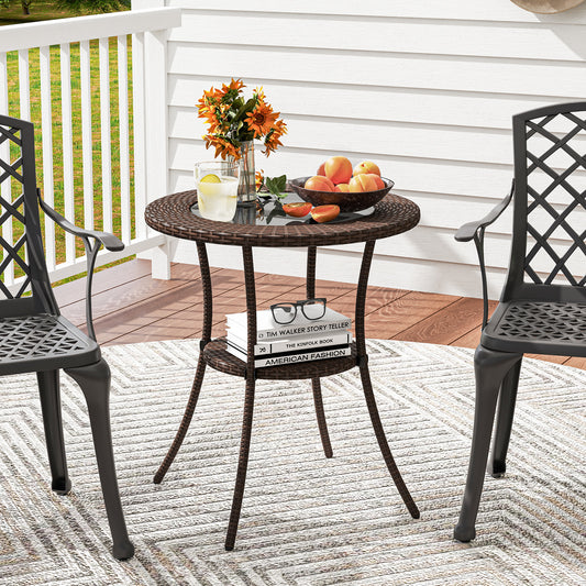 Patio Bistro Table, Round, 36 Inch, Tempered Glass Top, Brown Patio Dining Tables Brown at Gallery Canada