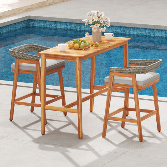 Acacia Wood Counter Height Table, Slatted Tabletop, Footrest Crossbar Patio Bar Furniture Options at Gallery Canada