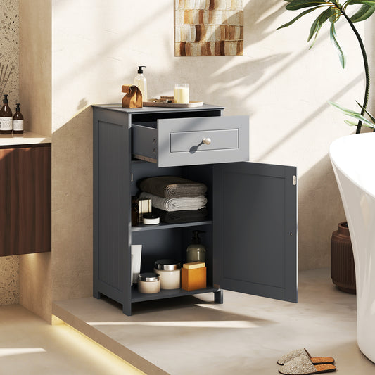 Single Door Bathroom Cabinet with Adjustable Shelf and Drawer, Gray Floor Cabinets Gray at Gallery Canada