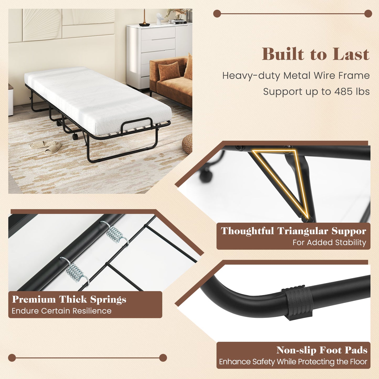 Cot Size Folding Bed Frame, Memory Foam Mattress, Metal Frame Folding Beds at Gallery Canada