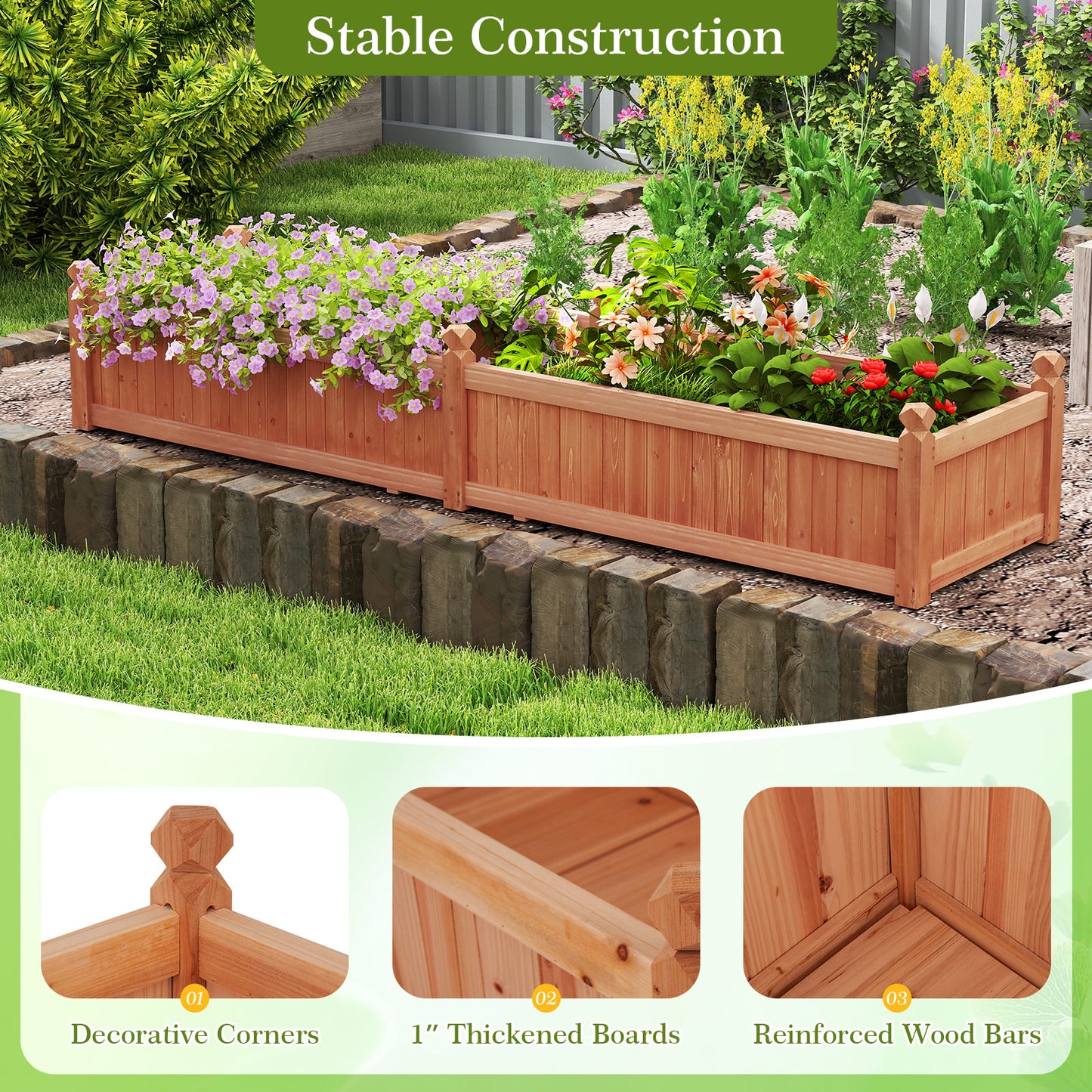 91 x 24 x 16 Inch Divisible Planter Box, Corner Drainage, Non-Woven Liner, Brown Raised Garden Beds at Gallery Canada
