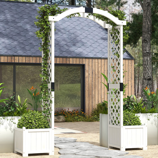 Wooden Garden Arbor With Planter And Trellis, White Outdoor Decor White at Gallery Canada