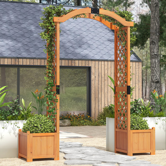 Wooden Garden Arbor with Planter and Trellis for Climbing Plants Decorations, Orange Outdoor Decor Natural at Gallery Canada