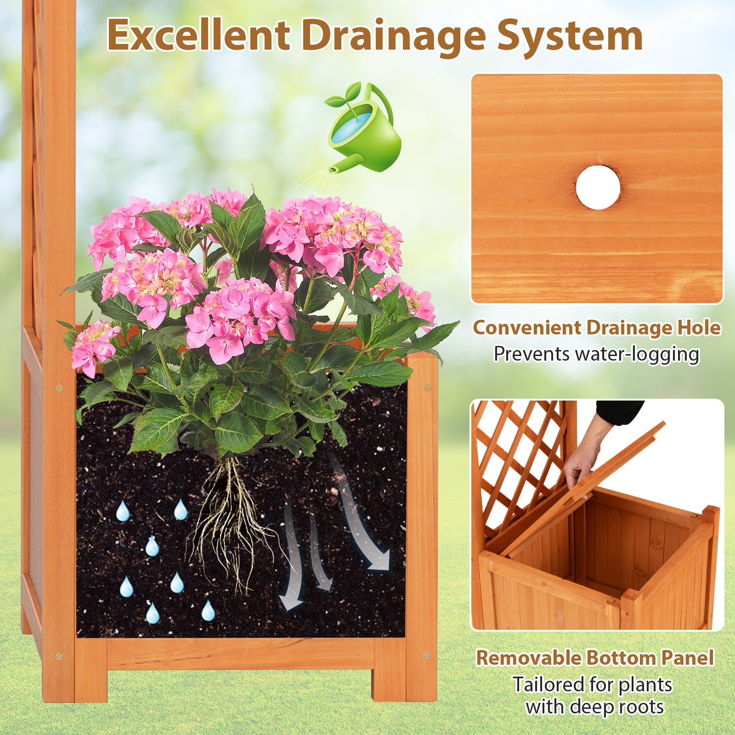 Wooden Garden Arbor With Planter And Trellis, Orange Outdoor Decor at Gallery Canada