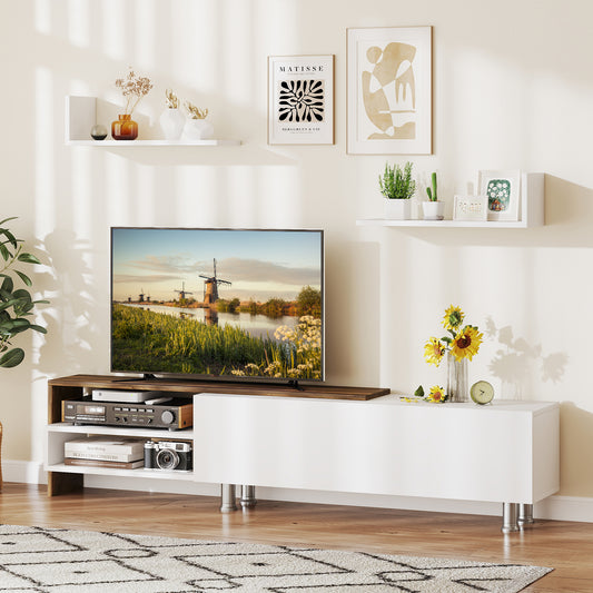 Farmhouse TV Stand, 80 Inch, Cabinet Compartments, White Entertainment Centers & TV Stands White at Gallery Canada