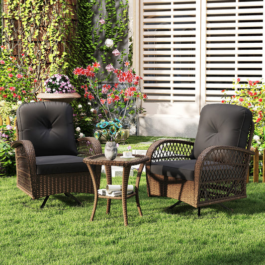 3 Piece Patio Swivel Rocker Set, Tempered Glass Side Table, Thick Cushions, Black Patio Rocking Chairs & Gliders Black at Gallery Canada
