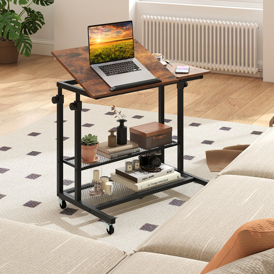 Mobile Height Adjustable Standing Desk, Tilting Tabletop, Brown Standing Desks Rustic Brown at Gallery Canada