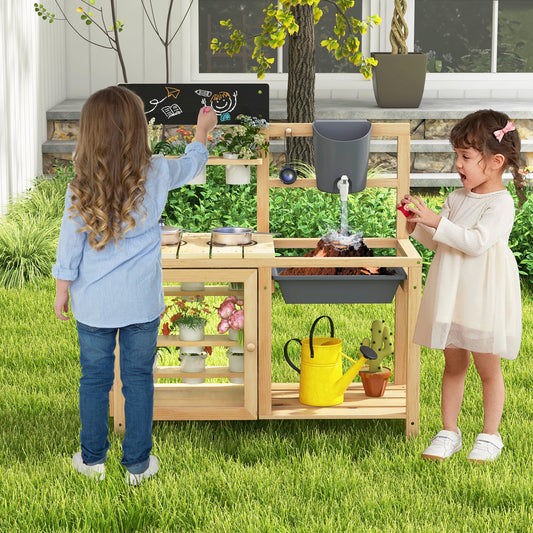 Mud Kitchen Playset with Sink and Plants Observation Room, Natural Play Kitchen Sets Natural at Gallery Canada