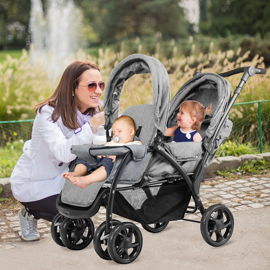 Foldable Lightweight Front Back Seats Double Baby Stroller, Gray Baby Strollers Gray at Gallery Canada