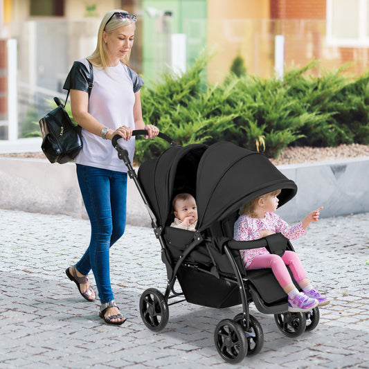 Foldable Lightweight Front Back Seats Double Baby Stroller, Black Baby Strollers Black at Gallery Canada