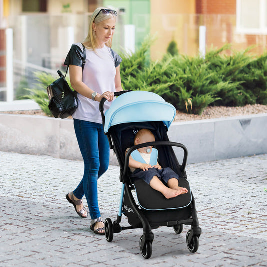 One-Hand Folding Portable Lightweight Baby Stroller with Aluminum Frame, Blue Baby Strollers Blue at Gallery Canada