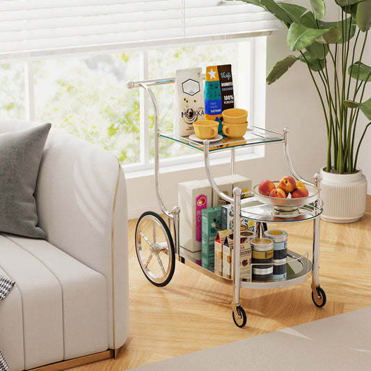 Kitchen Rolling Bar Cart, Tempered Glass, Silver Kitchen Islands & Carts Silver at Gallery Canada