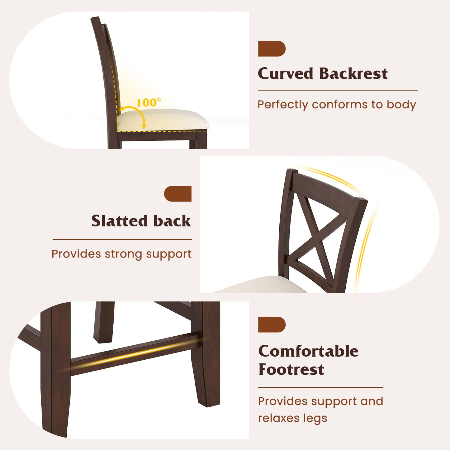 Modern Farmhouse Counter Height Stools with Footrest and Cushion, Walnut Bar Stools at Gallery Canada