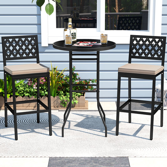 Set of 2 Patio Bar Chairs Counter Height with Detachable Cushion and Footrest-Argyle Pattern, Black Bar Stools Argyle Pattern at Gallery Canada