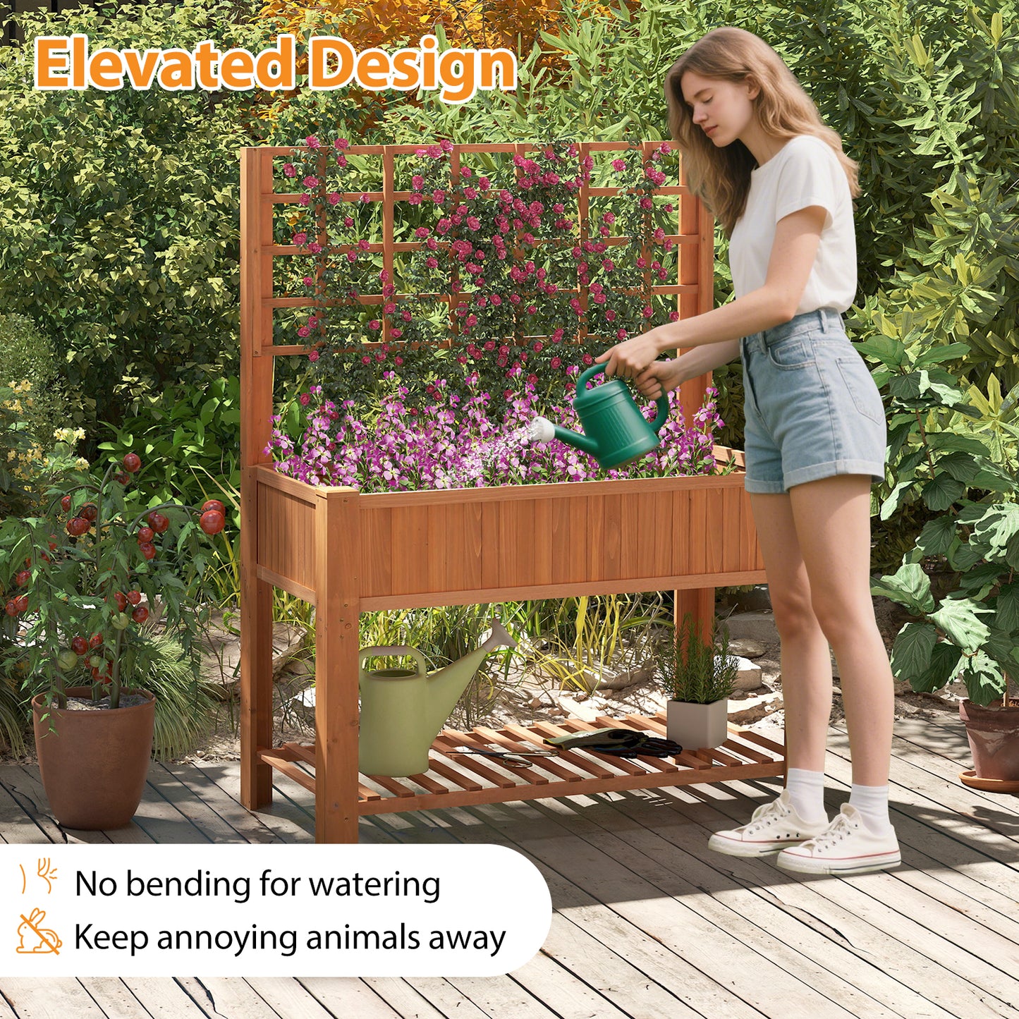 Wooden Raised Garden Bed With Trellis, Elevated Planter Box With Legs, Orange Raised Garden Beds at Gallery Canada
