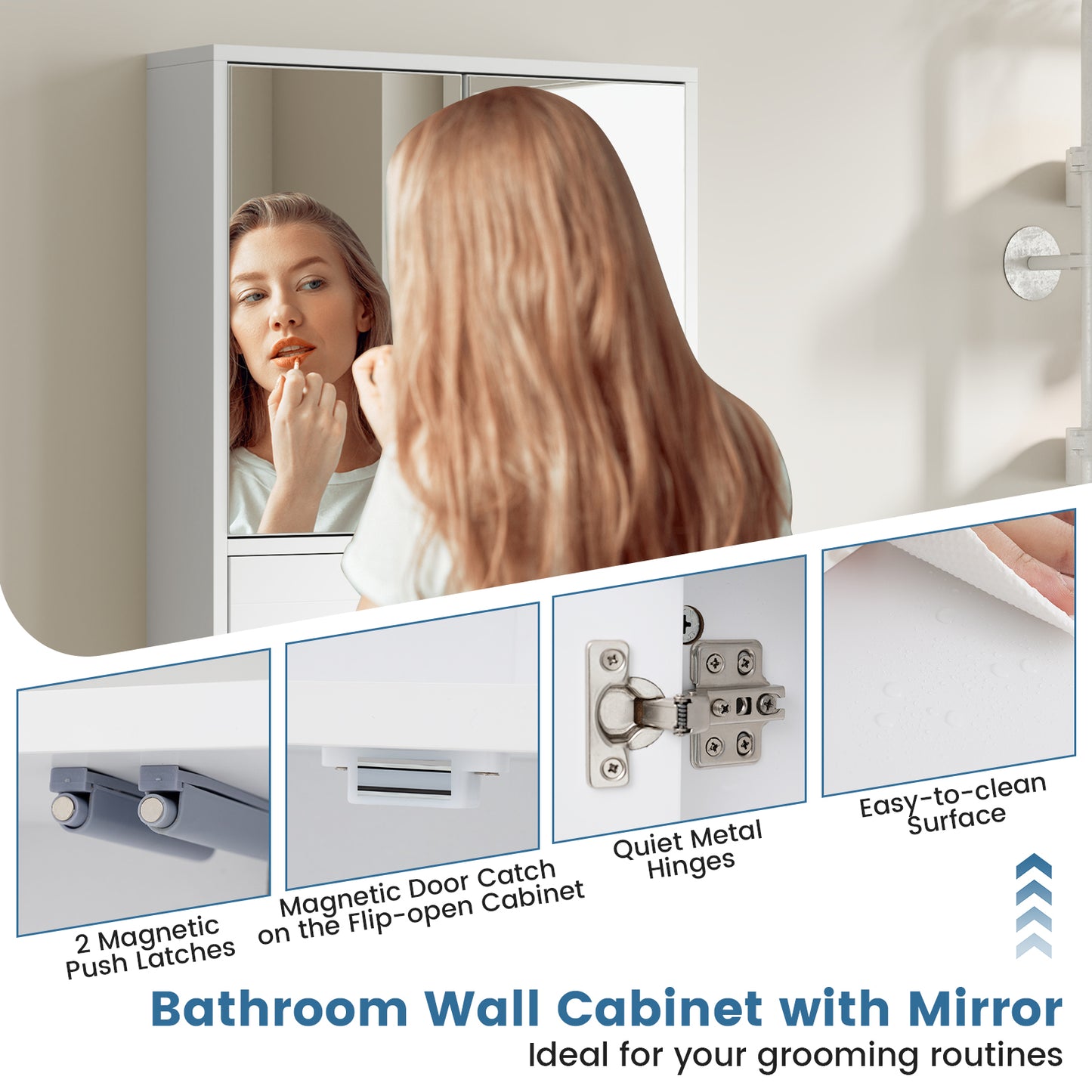 Double Mirror Door Wall Mount Storage Cabinet, White Wall Cabinets at Gallery Canada