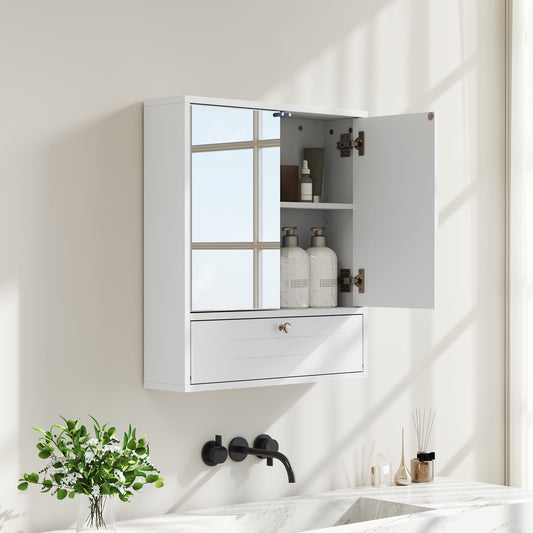 Double Mirror Door Wall Mount Storage Cabinet, White Wall Cabinets White at Gallery Canada