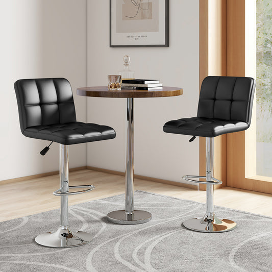 Set of 2 Square Swivel Adjustable PU Leather Bar Stools with Back and Footrest, Black Bar Stools Black at Gallery Canada