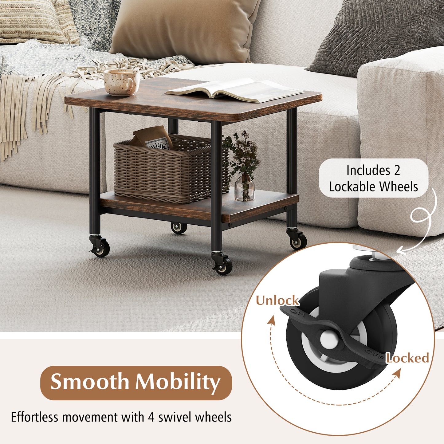 Under Desk Printer Stand, 360° Swivel Casters, Brown Laptop Tables & Printer Stands at Gallery Canada