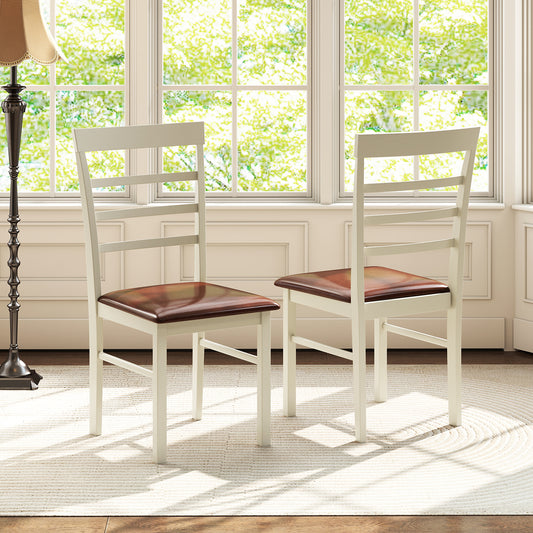 Wooden Dining Chair Set Of 2, PU Leather Upholstered, White Dining Chairs White at Gallery Canada