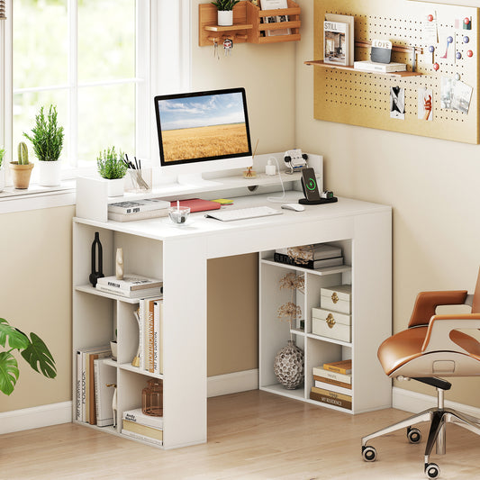 43 Inch Computer Desk With Power Outlets, 2 Bookcases, White Computer Desks White at Gallery Canada