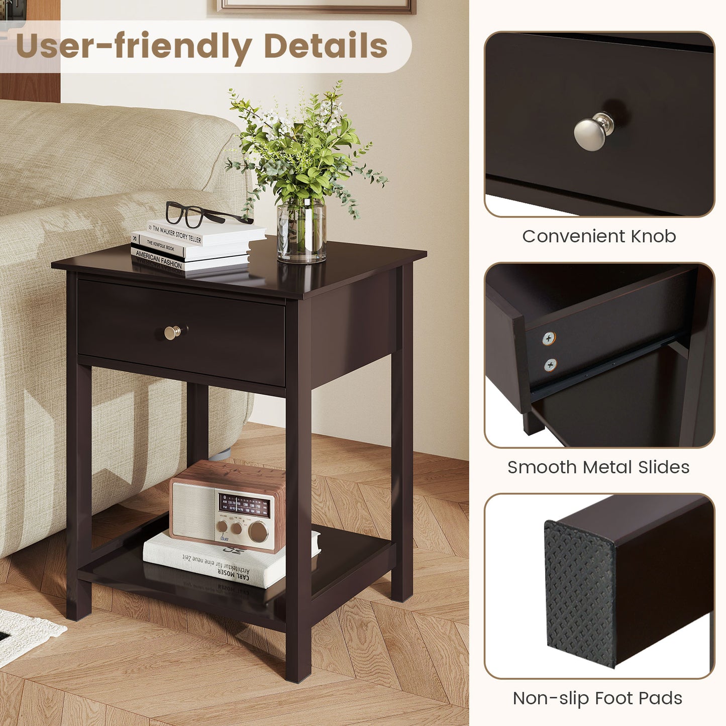 Wooden Storage Shelf With Drawer, Brown Nightstands at Gallery Canada