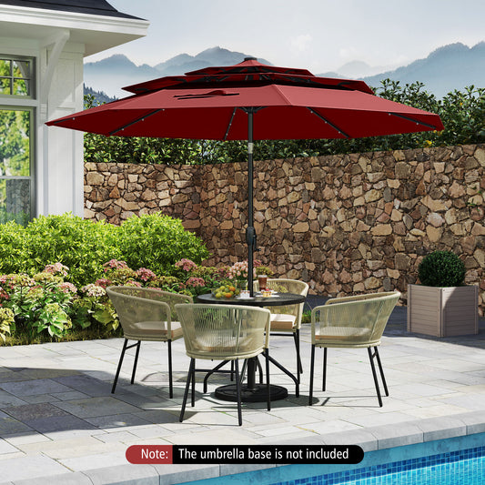 10 Feet Solar Patio Umbrella, 32 LED Lights, 3-Tier Vented Top, Wine Outdoor Umbrellas Wine at Gallery Canada