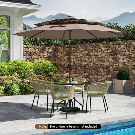10 Feet Solar Patio Umbrella, 32 LED Lights, 3-Tier Vented Top, Taupe Outdoor Umbrellas Taupe at Gallery Canada