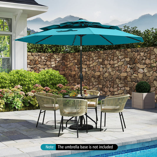 10 Feet Solar Patio Umbrella, 32 LED Lights, 3-Tier Vented Top, Turquoise Outdoor Umbrellas Turquoise at Gallery Canada