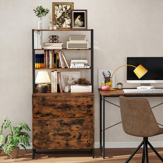 Letter Size Lateral File Cabinet With Lock, Bookshelf, Rustic Brown File Cabinets Rustic Brown at Gallery Canada