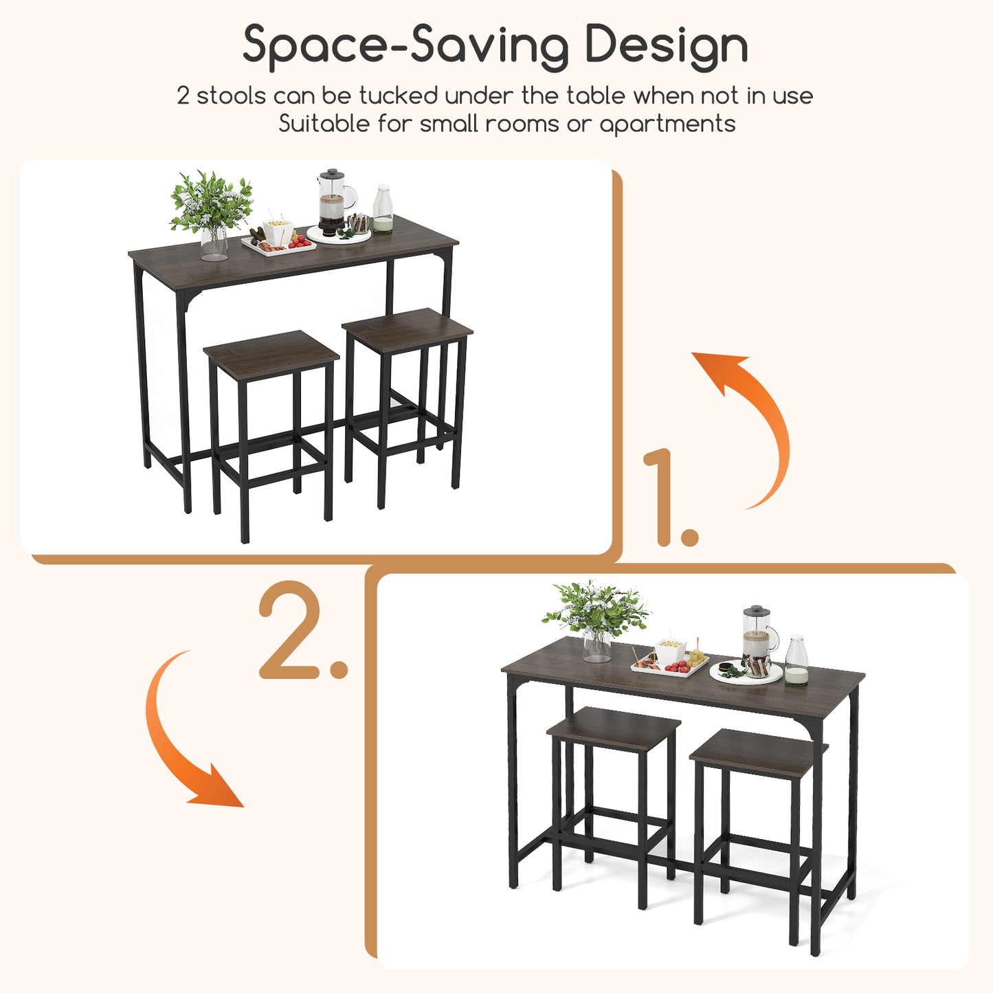 Industrial 3-Piece 47.5" Counter-Height Dining Table and 2 Bar Stools, Gray Dining Room Sets at Gallery Canada