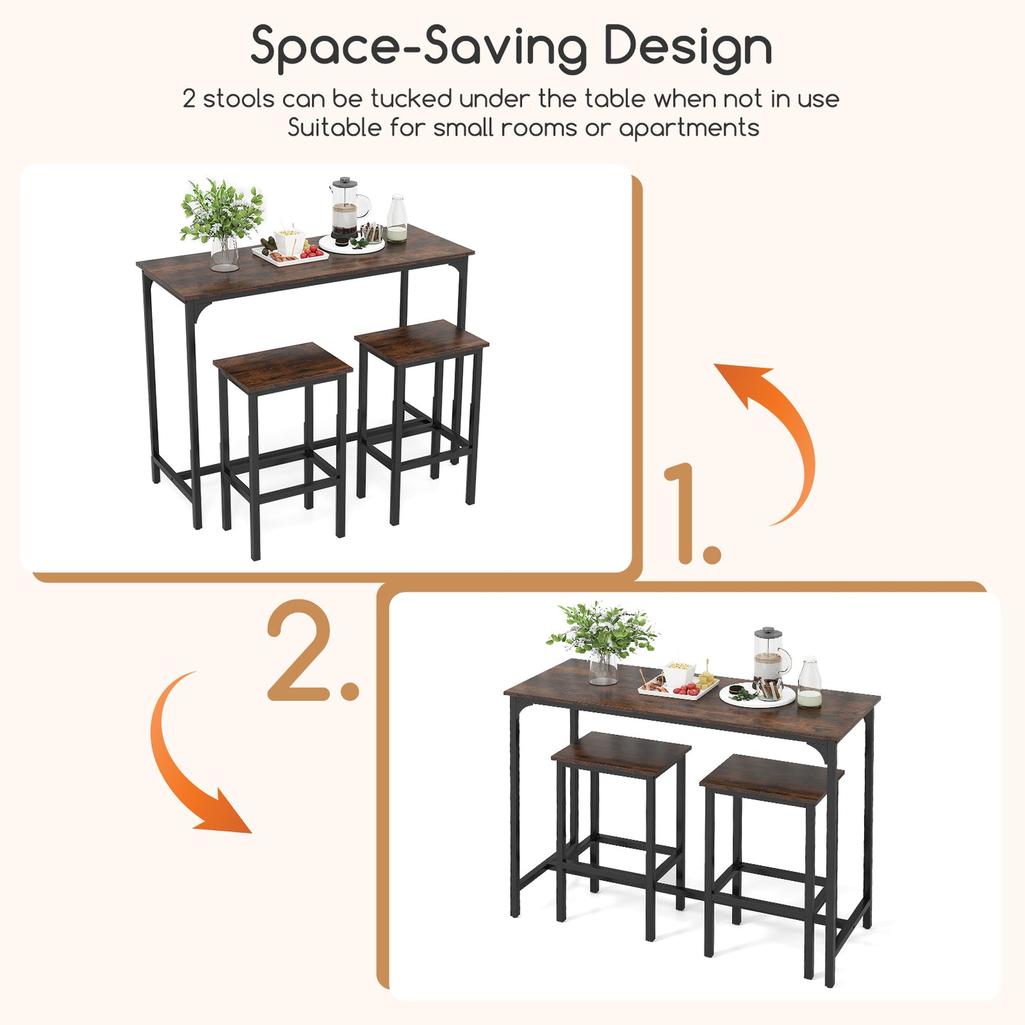 Industrial 3-Piece 47.5" Counter-Height Dining Table, 2 Bar Stools