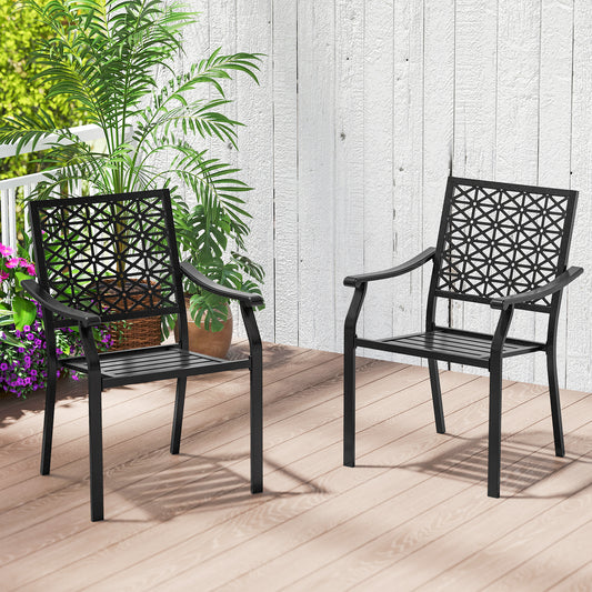 Patio Dining Chairs, Set of 2, Curved Armrests, Steel Frame, Black