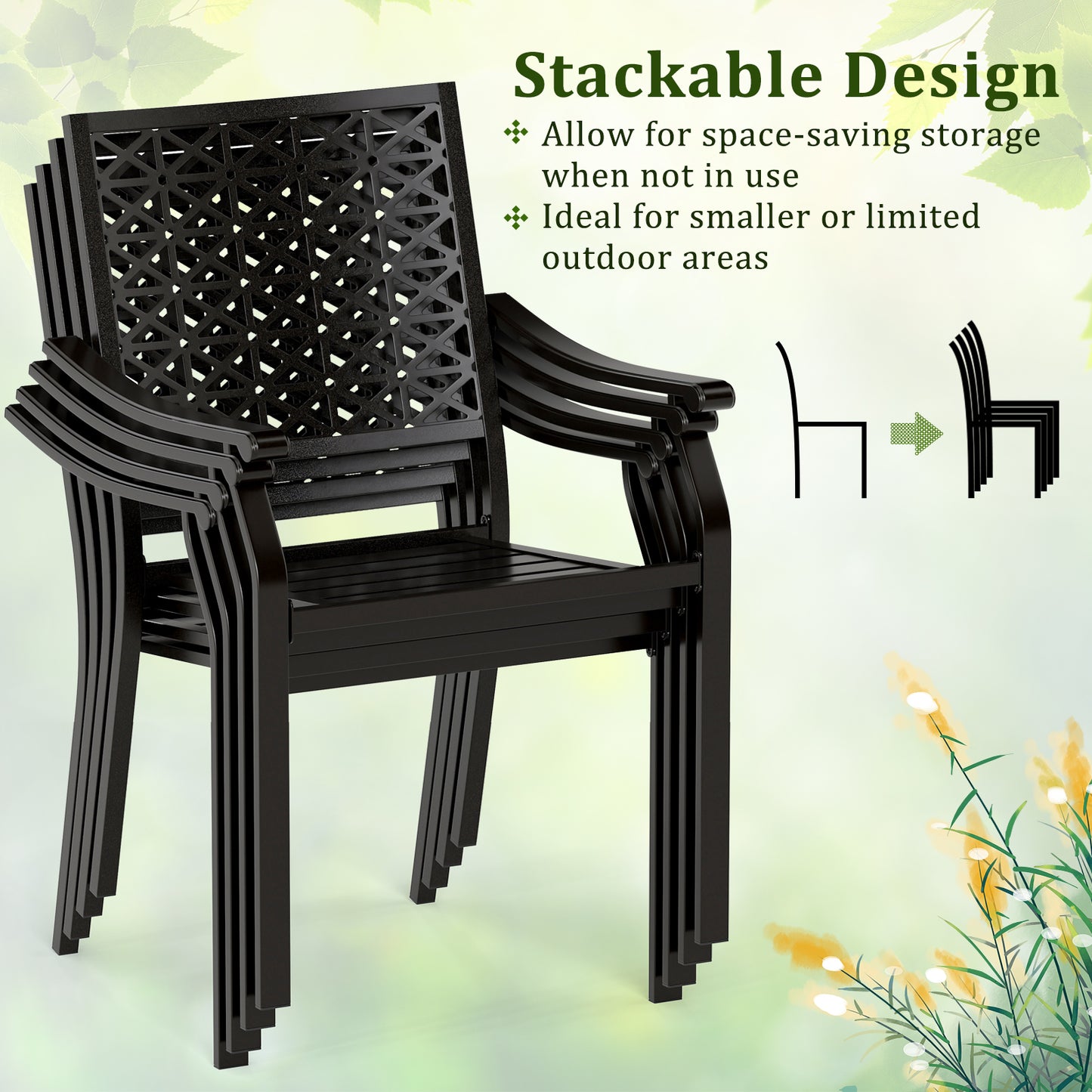 Patio Dining Chairs, Set of 2, Curved Armrests, Steel Frame, Black Patio Dining Chairs at Gallery Canada