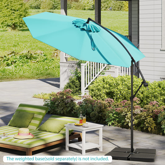 10 Feet Offset Umbrella with 8 Ribs Cantilever and Cross Base, Turquoise Outdoor Umbrellas Turquoise at Gallery Canada