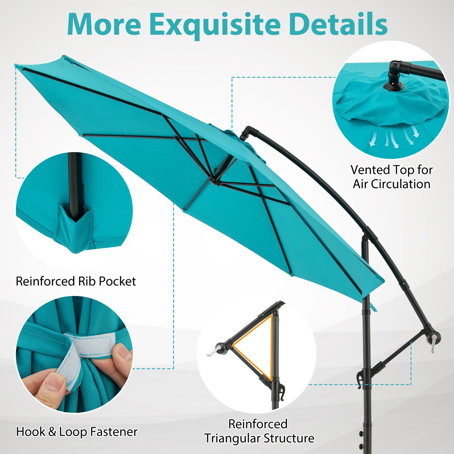 10 Feet Offset Umbrella, 8 Ribs, Cantilever Cross Base, Turquoise Outdoor Umbrellas at Gallery Canada