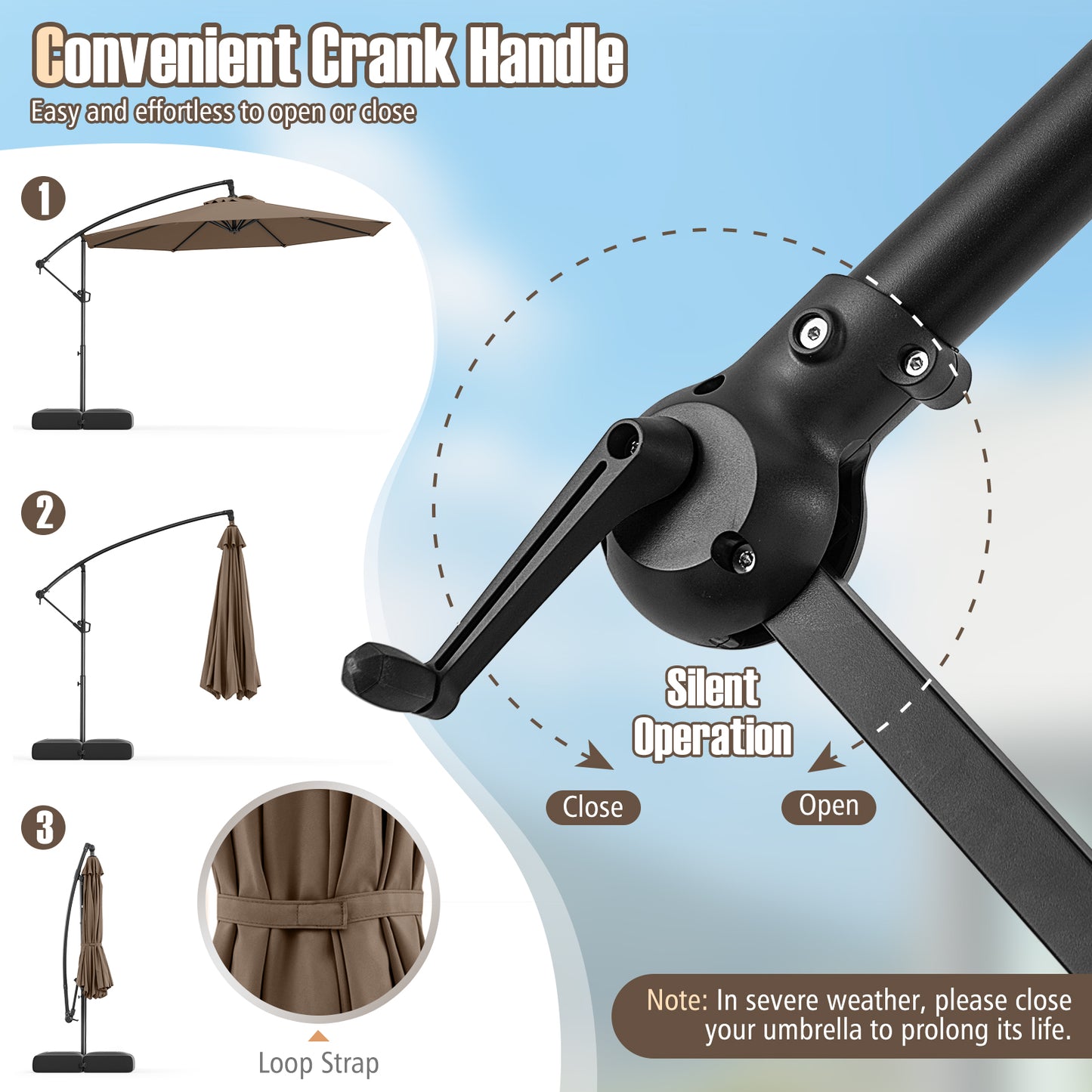 10 Feet Offset Hanging Patio Umbrella With Tilt, Taupe Outdoor Umbrellas at Gallery Canada