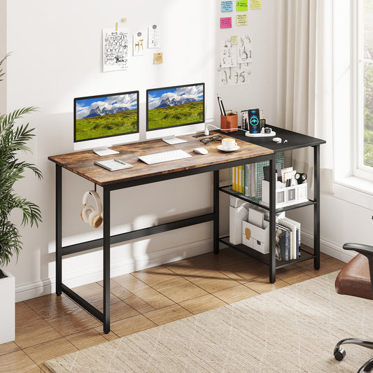 59 Inch Home Office Computer Desk with Removable Storage Shelves, Rustic Brown Computer Desks Rustic Brown at Gallery Canada