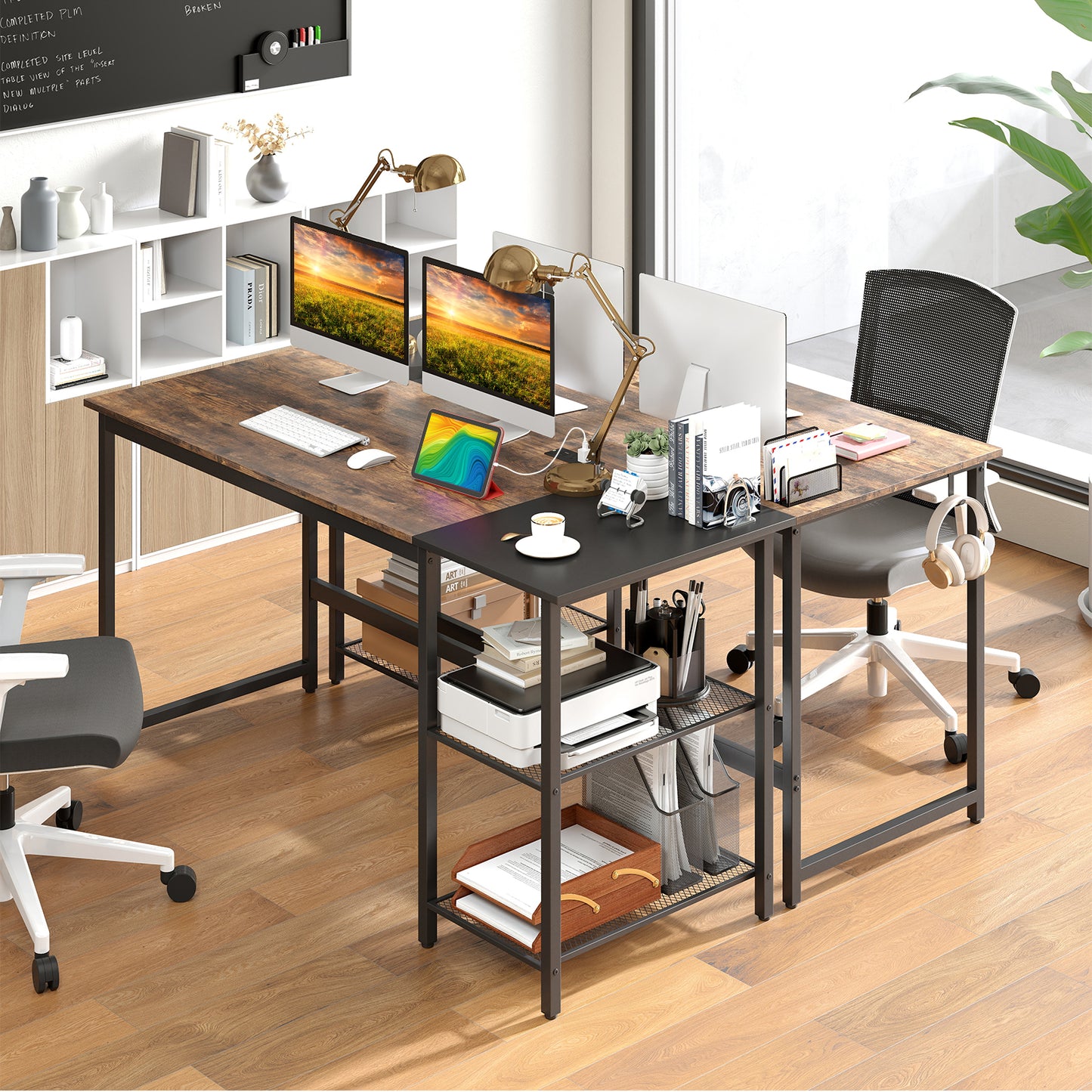 59 Inch Computer Desk With Removable Storage Shelves, Rustic Brown