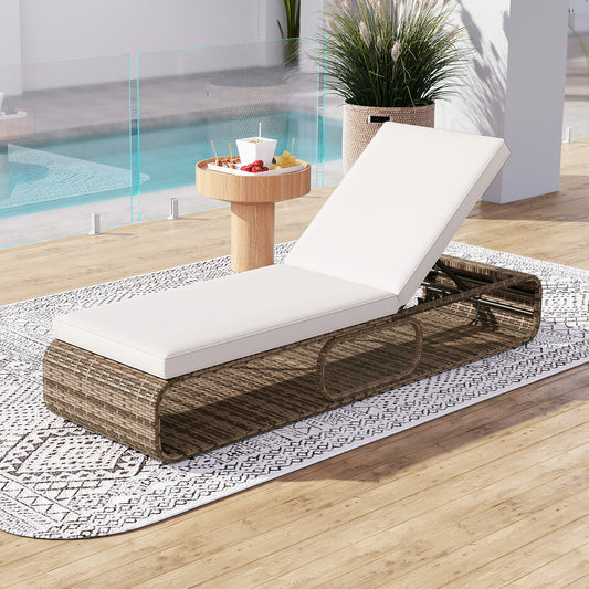 7-Position Adjustable PE Rattan Outdoor Chaise Lounge Chair, White Outdoor Chaise Lounges White at Gallery Canada