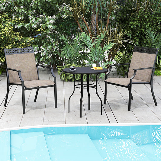 Patio Chairs Set of 2, All Weather Breathable Fabric, Brown Patio Dining Chairs Brown at Gallery Canada