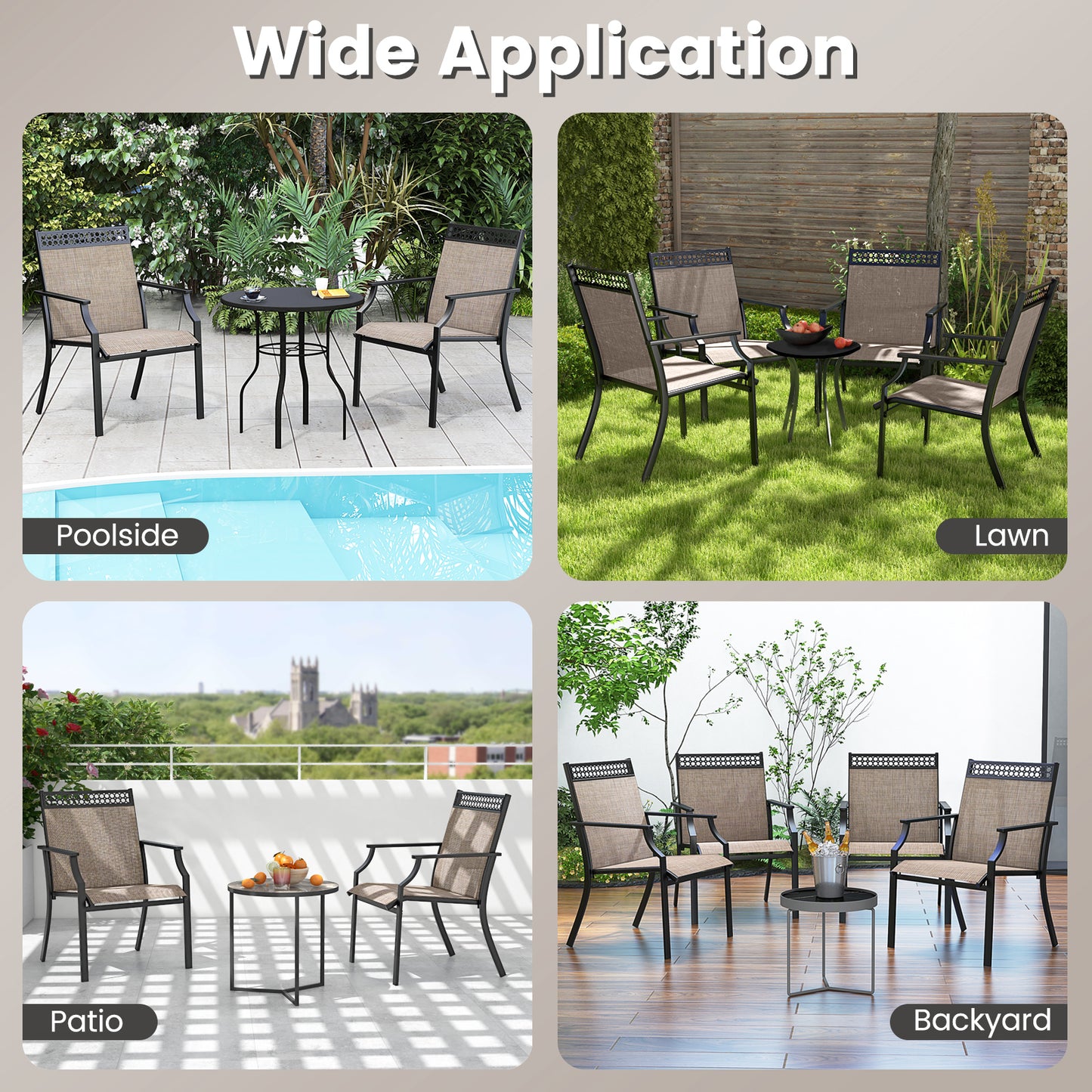 Patio Chairs Set of 2, All Weather Breathable Fabric, Brown Patio Dining Chairs at Gallery Canada